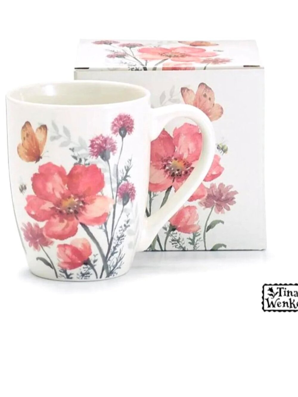burton + BURTON Tina Wenke Wildflowers & Butterfly Porcelain Mug 12oz